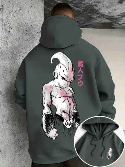 Men's Autumn/Winter Trendy Printed Hoodie with Velvet, "Buo" Printed, 250g Heavy Weight 100% Polyester Fiber, Thickened Velvet, Machine Washable and Dry Cleanable, Kangaroo Pocket, Drawstring Design