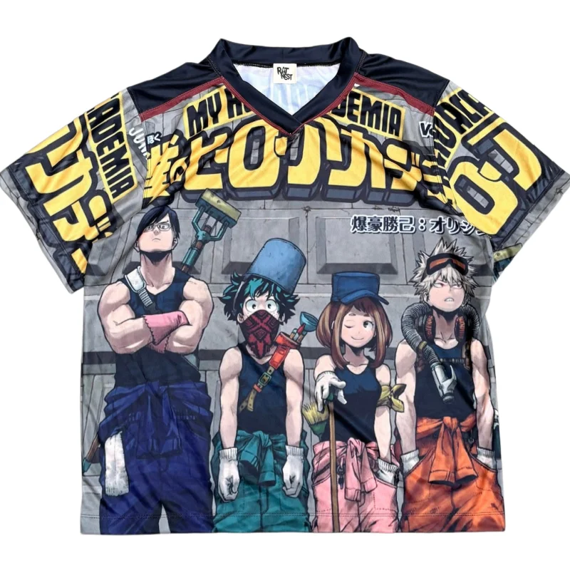 Men's My Hero Academia Iida Midoriya Uraraka Bakugo 3D Printed V-Neck Jersey Tee Stylish Casual Wear for Anime Fans